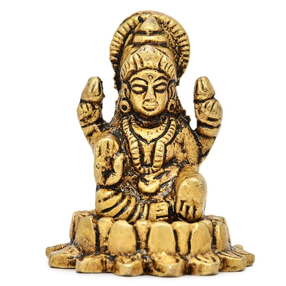 AargKraft™ Brass Lakshmi Idol Laxmi Goddess Figurine Sculpture Murti Statue for Home Office Height 1.9" Inches