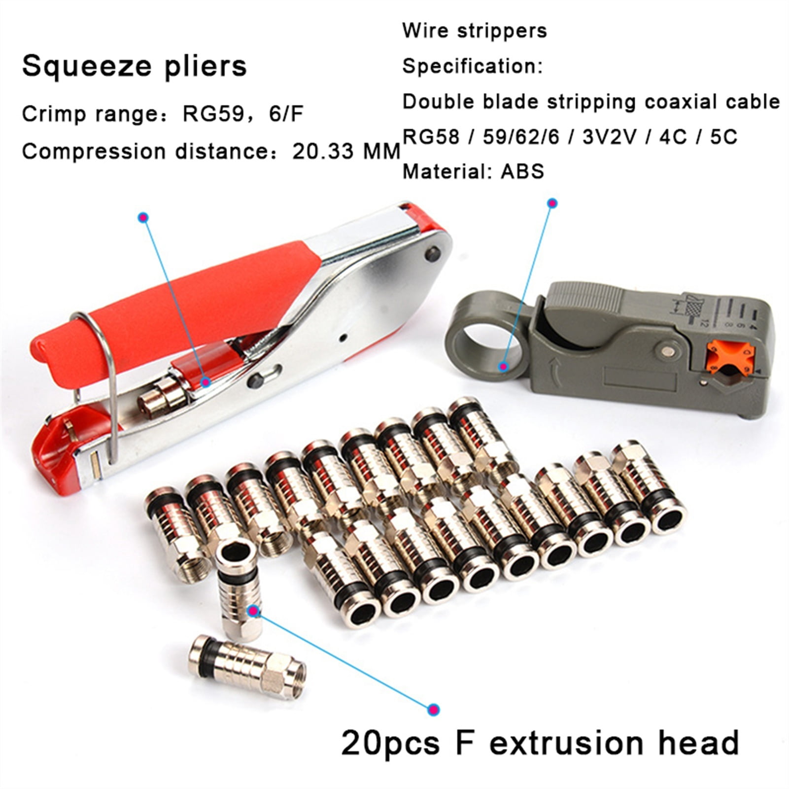 Coaxial Cable Wire Stripper RG6/RG59 Compression F Connector Tool Crimping Pliers Wire Stripping Pliers Kit AMH143 ,Durability That Lasts