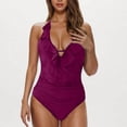 thumbnail image 2 of Feimerou Womens One Piece Swimsuits Sexy Halter Ruffle V Neck Tummy Control Bathing Suit Backless Slimming High Waisted Swimwear, 2 of 6