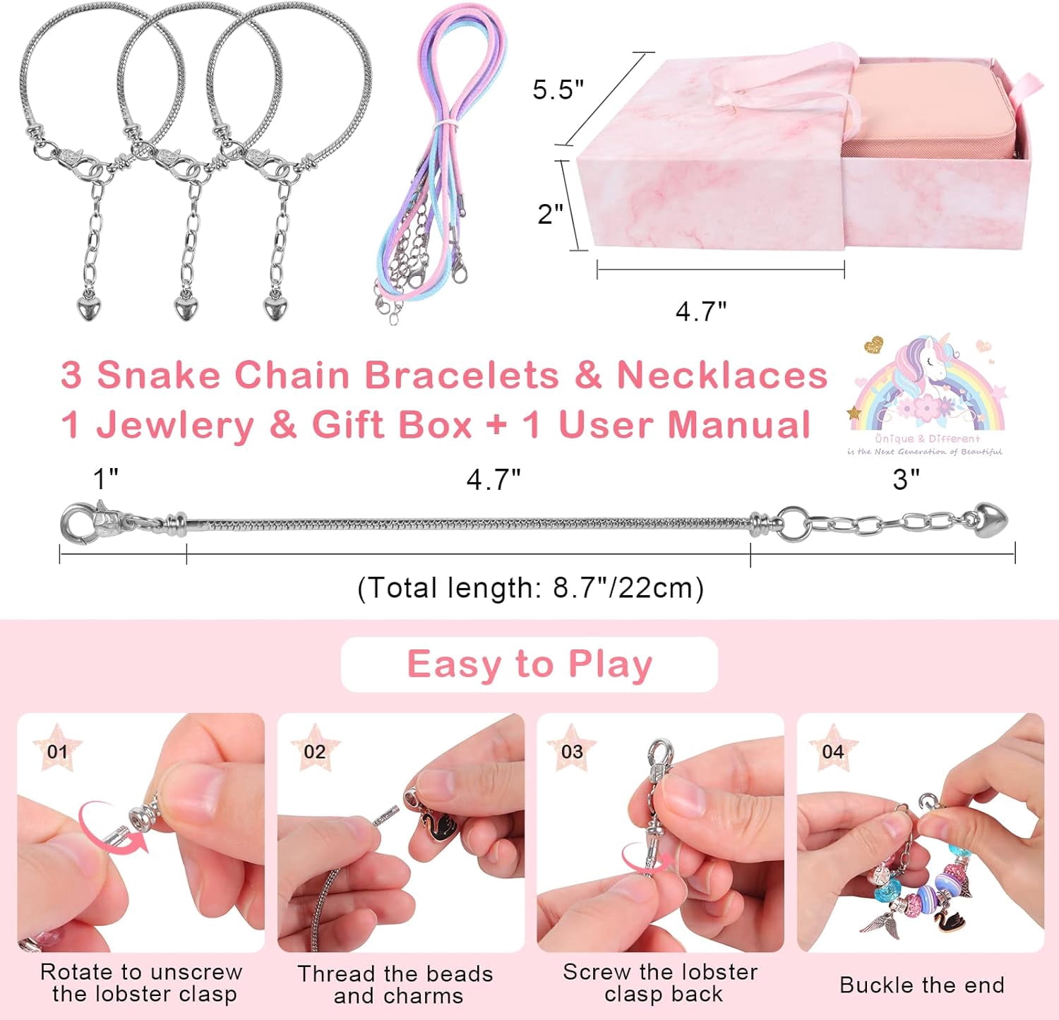 Kids Bracelet Making Kit for Girls, Gifts for Girls Ages 4 5 6 7 8 9 10 Year Old Girl Thanksgiving Christmas Birthday Gifts for Girl Toys 68 Pcs Crafts for Years 8-12