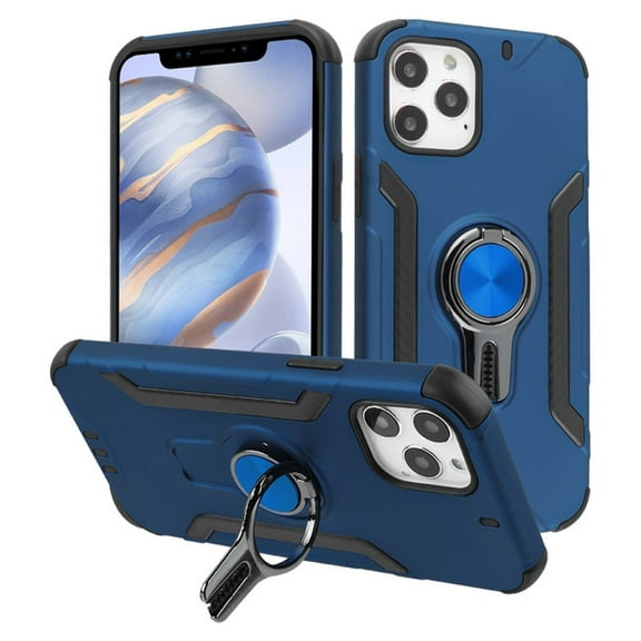Apple iPhone 12 Pro, iPhone 12 /6.1" Ring Stand Hybrid Rugged Heavy Duty Armor 2 layers with Car Air Vent Rotation Ring Holder fit Magnetic Car Mount [Blue] Phone Cover for iPhone 12 /12 PRO