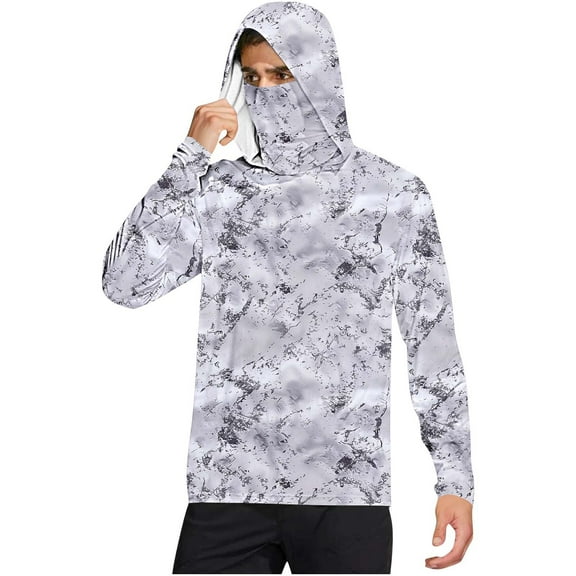Sun Protection Cooling Hoodie for Men Summer Quick Dry Hiking Shirts Face Mask Fishing Long Sleeve Workout Tops L