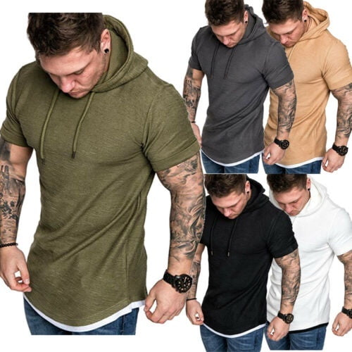 Fortune Fashion New Men Short Sleeve Tee Casual Hooded Short Sleeve Hoodie Summer T-Shirt Top Other Xxl