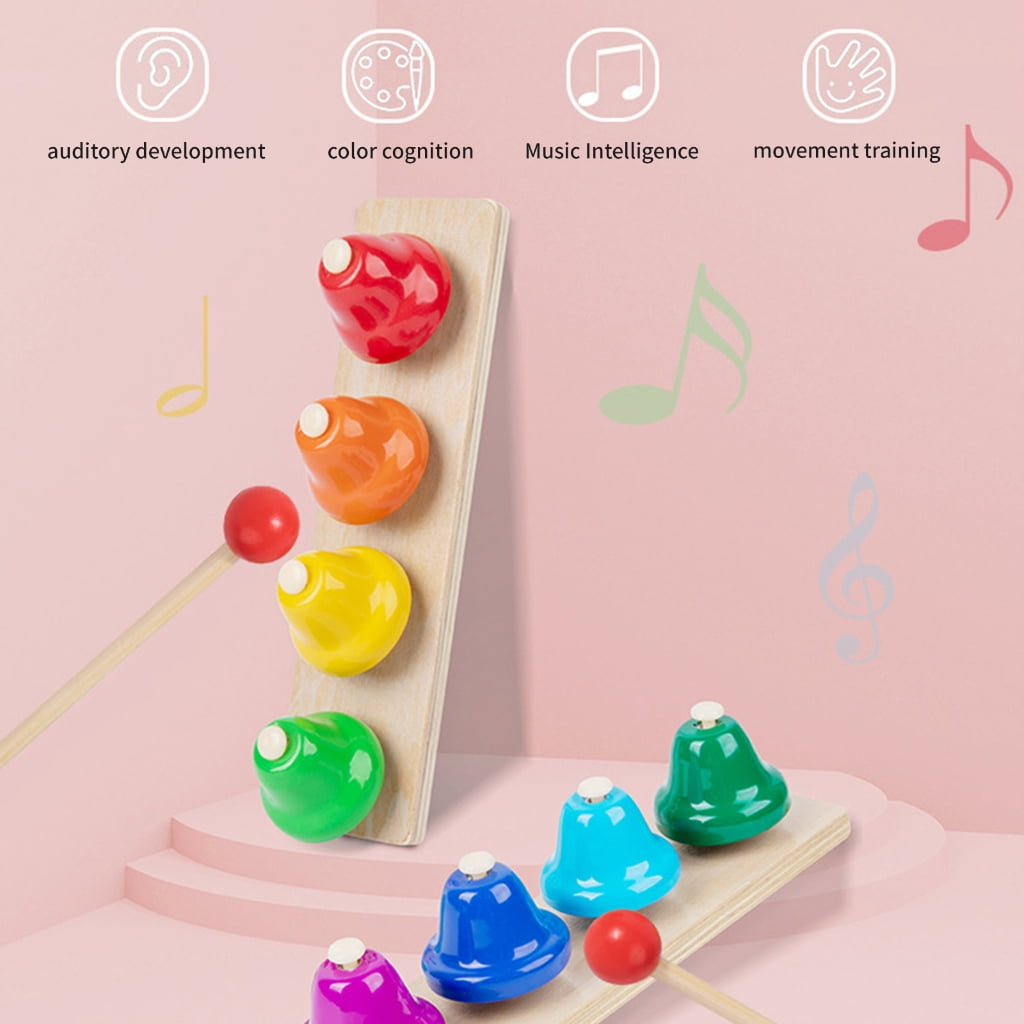 Miiottaa 8 Note Musical Handbells Set Colorful Desk Bells Percussion Instrument Music Table Bells for Festival, Musical Teaching