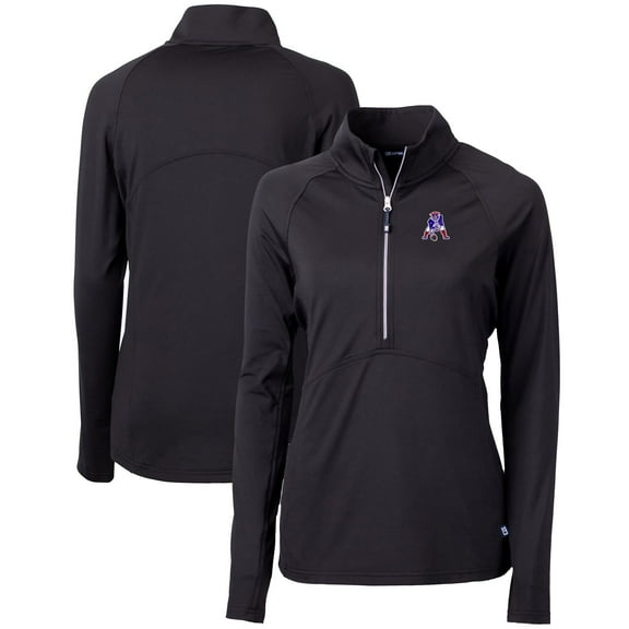 Women's Cutter & Buck Black New England Patriots Throwback Logo Adapt Eco Knit Stretch Recycled Half-Zip Pullover Top