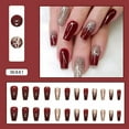 thumbnail image 2 of 24Pcs/Set Wine Red Long Ballet Fake Nails Gold Glitter Gradient Artificial Removable Acrylic Press on Nails Art Stick on Nails, 2 of 6