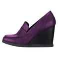 thumbnail image 2 of YDN Women Dressy Loafers Pumps Square Closed Toe Slip On Wedge High Heels Shoes Shopping Daily Wear Size 5 Purple, 2 of 4