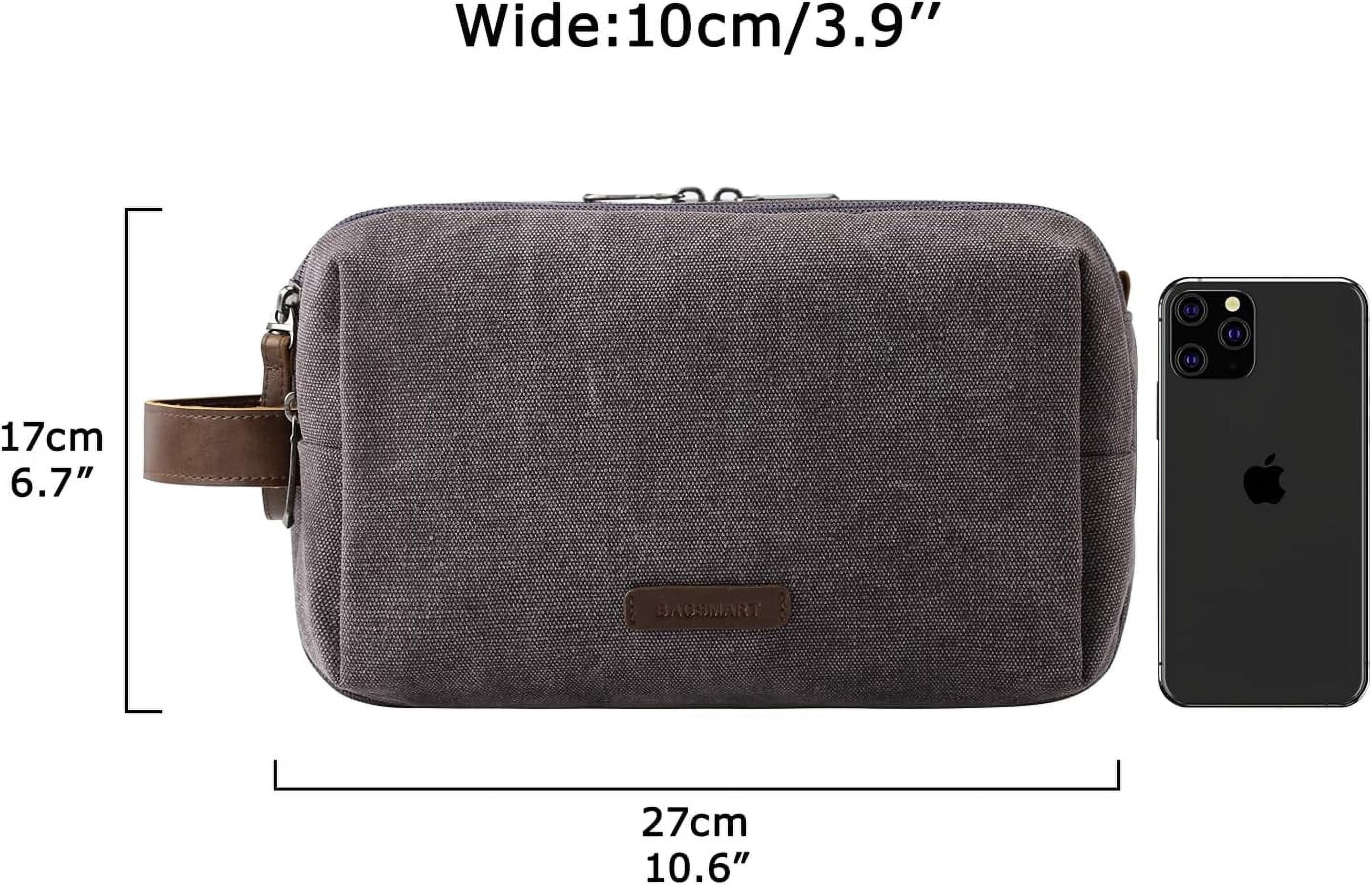 Toiletry Bag for Men, Canvas Travel Toiletry Organizer Dopp Kit Water-resistant Shaving Bag for Toiletries Accessories,Grey-Medium