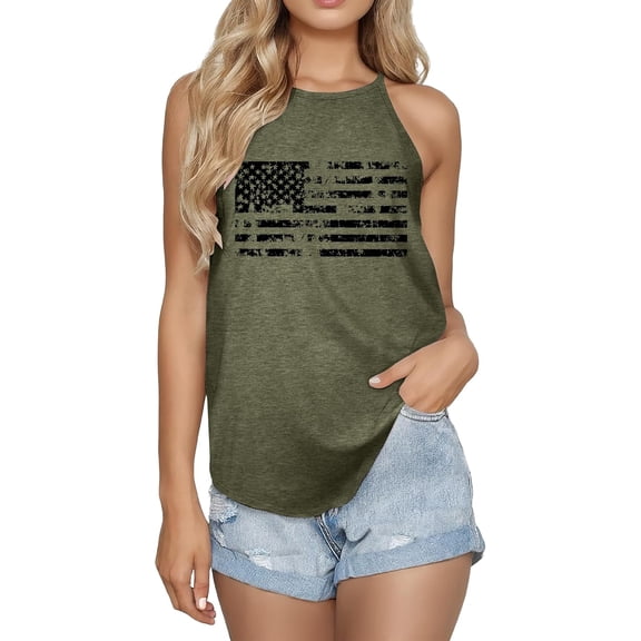 MOUSYA USA Flag Tank Top Women Halter Sleeveless Tops Patriotic 4th of July Shirts Distressed Graphic Summer Racerback Vest