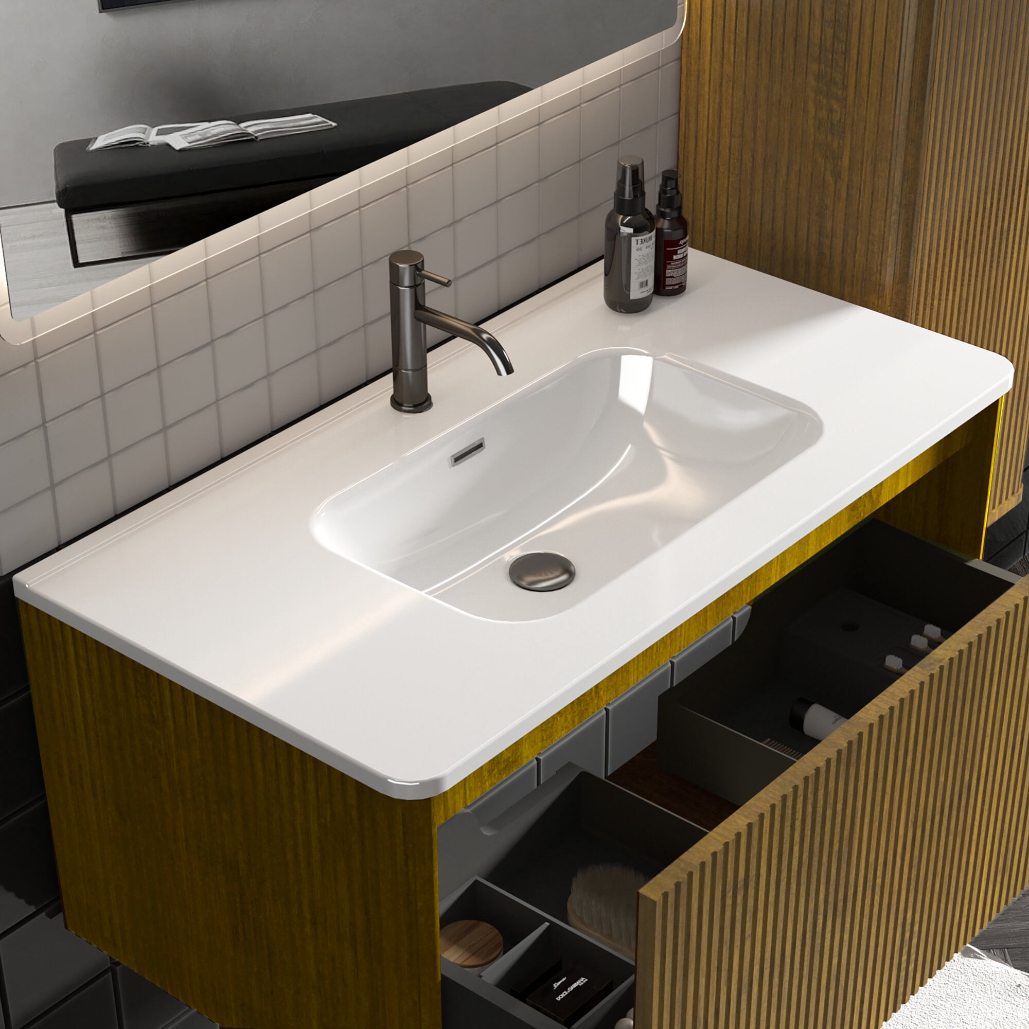 Vanity With Sink, BB0436Y301, Integrated white ceramic basin, drain assembly NOT included, Gloss White Bathroom Vanity,Ceramic Single Sink Vanity, Bath & Faucets Bathroom Vanities