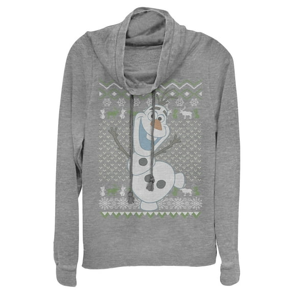 Junior's Frozen Ugly ChristmasOlaf Sven Cowl Neck Sweatshirt Gray Heather 4X Large