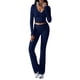 thumbnail image 3 of Conjunto Deportivo de 2 Piezas para Mujer, Camiseta de Larga, Pantalones Acampanados, Chándal Informal, Azul Marino, Talla XL, 3 of 7