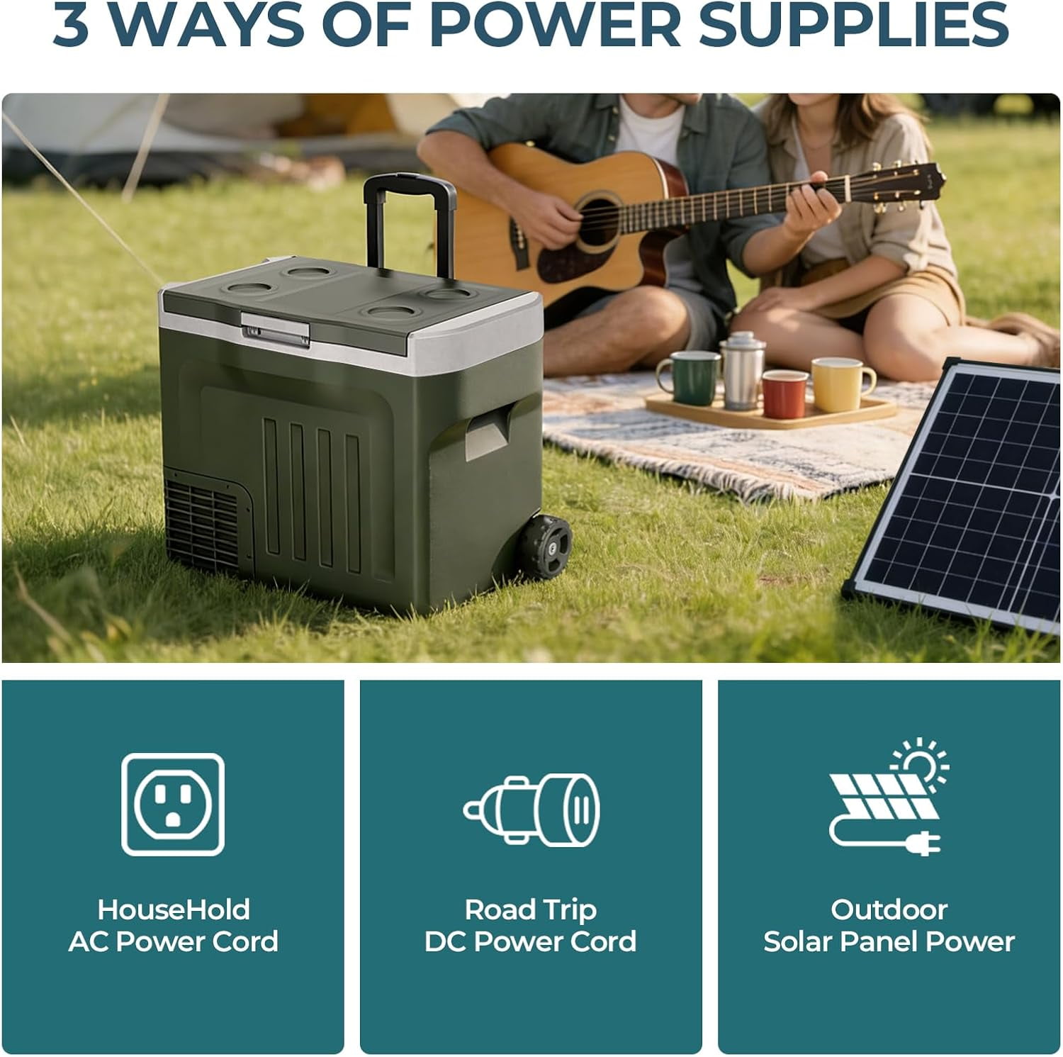 WAA 42 Quart 12V Portable Freezer Dual-Voltage,-4°F to 68°F for Car Camping Home (Green)