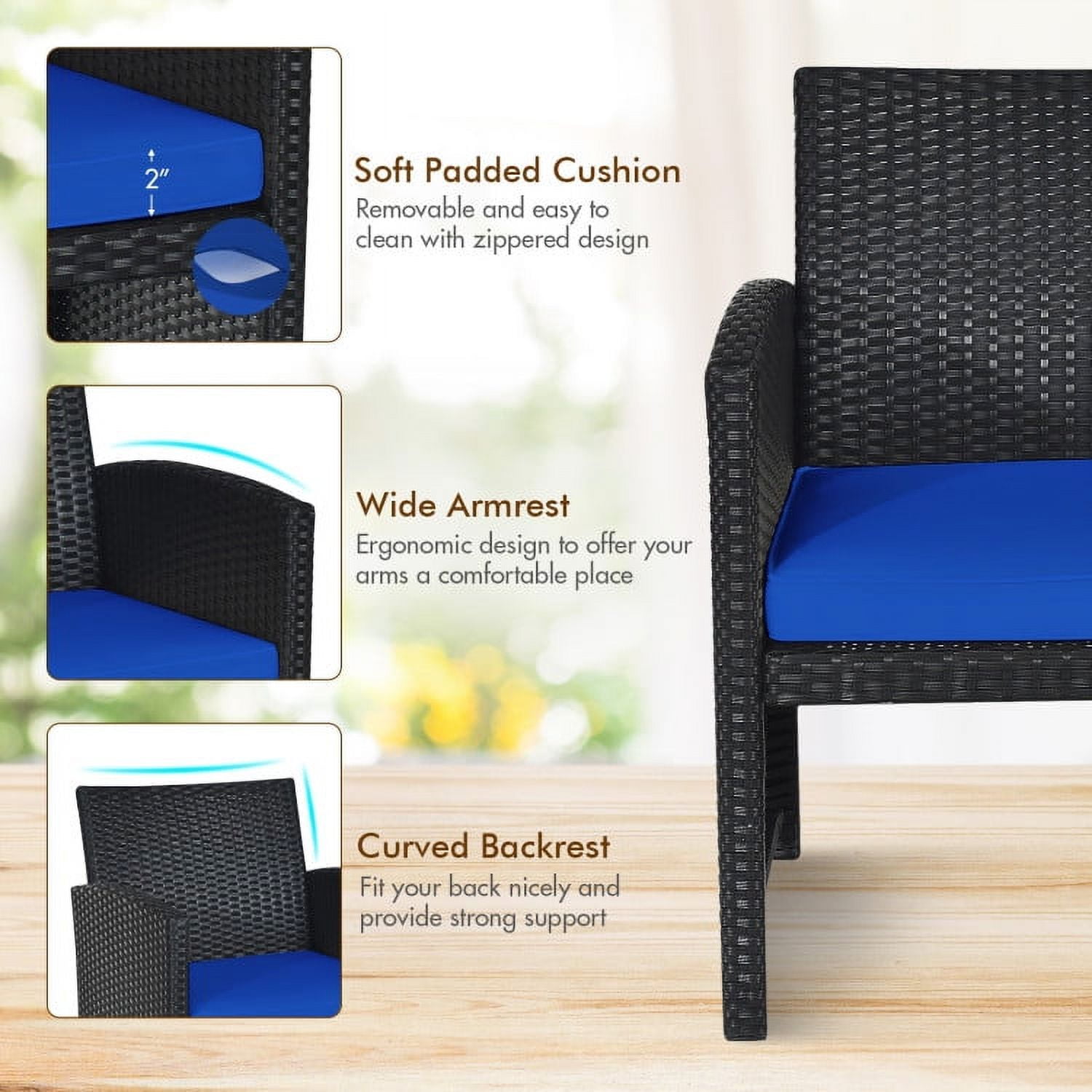Aimee Lii 4 Pieces Wicker Patio Furniture Set with Cushions, Wicker Outdoor Sectional with Weather Resistant Cushions and Tempered Glass Tabletop, Navy Aimee Lii 4 Pieces Wicker Patio Furniture Set with Cushions, Wicker Outdoor Sectional with Weather Resistant Cushions and Tempered Glass Tabletop, Navy