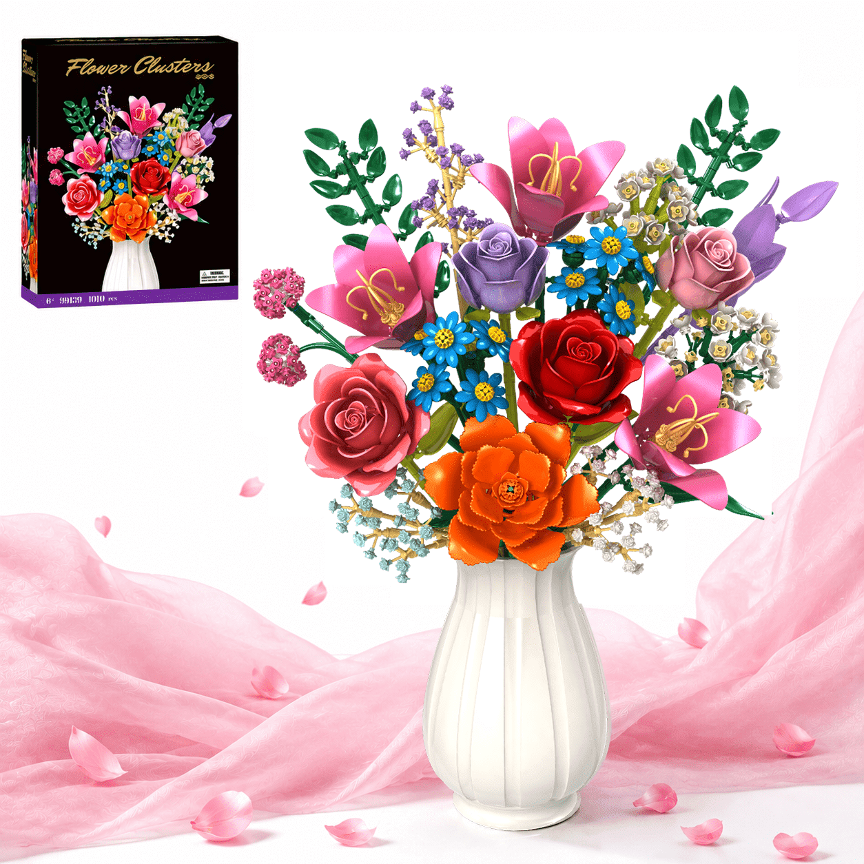 Flower Bouquet Building Set Compatible with Lego, Botanical Collection Flower Building Blocks for Adults and Kids, Artificial Flowers Home Decor Gift for Christmas, Birthday, Valentine’s Day