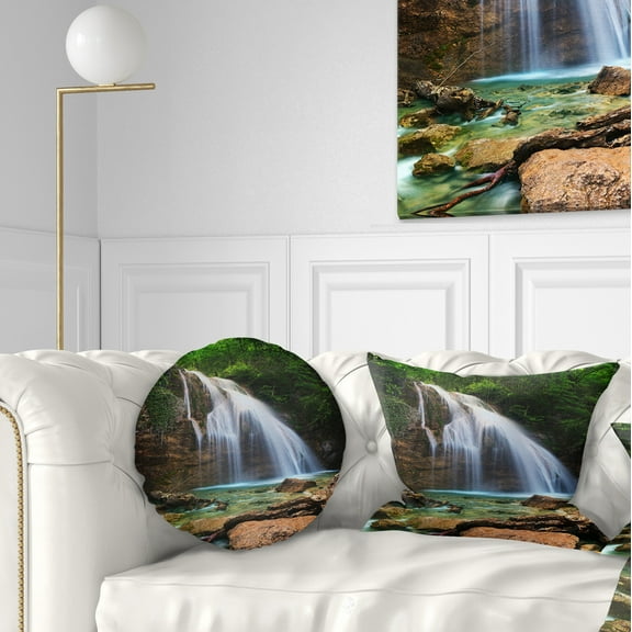 Designart Djur Djur Waterfall - Landscape Photography Throw Pillow - 12x20