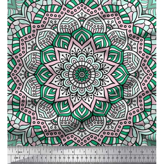 Soimoi Georgette Viscose Fabric Moroccan & Mandala Kaleidoscope Print Sewing Fabric Yard 42 Inch Wide