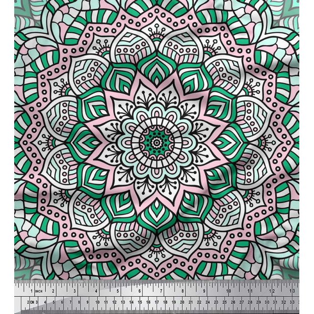 Soimoi Modal Satin Fabric Moroccan & Mandala Kaleidoscope Fabric Prints by Yard 42 Inch Wide