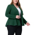 thumbnail image 4 of Agnes Orinda Women's Plus Size Blazer Button Notch Panel Ruffle Peplum Blazers 4X Dark Green, 4 of 6