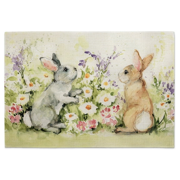 Highland Home "Bunny Garden" 4-Pack Cotton Blend Washable Placemats