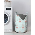 thumbnail image 3 of Marine Laundry Bag, Pale Tan Bunnies in Girl Dresses with Sea Elements on Nautical Stripes Pattern, Basket with Handles Drawstring Closure for Laundromats, 13" x 19", Pale Blue Coral, by Ambesonne, 3 of 4