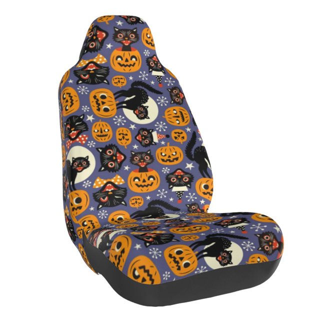 Fotbe Spooky Cats And Halloween Pumpkins Funda para Asiento de Auto con Estampado – Impermeable y Antisudor – Ajuste Universal, Lavable a Máquina, Antideslizante (1 Pieza)