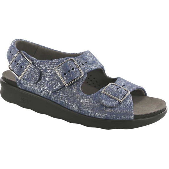 Women's SAS Relaxed Adjustable Strap Slingback Sandal Silver Blue Leather 8 M