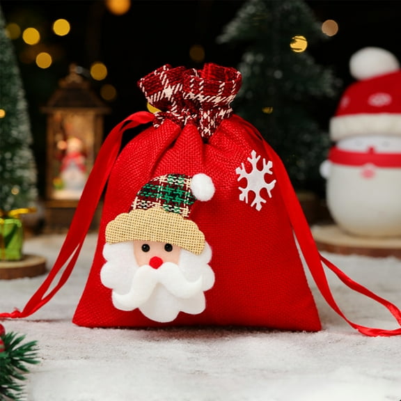 Large Christmas Drawstring Gift Bags - 7.08x5.70in Xmas Felts Long-lasting Sacks Candies Goodie Bags with Sturdy Handle - for Xmas Christmas Party Favor Supplies