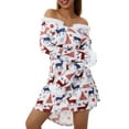 thumbnail image 1 of FOCUSNORM Robe de Noël Juniors pour Femmes Manches Longues en Peluche Col en V Dessin Animé Fête Midi, 1 of 8