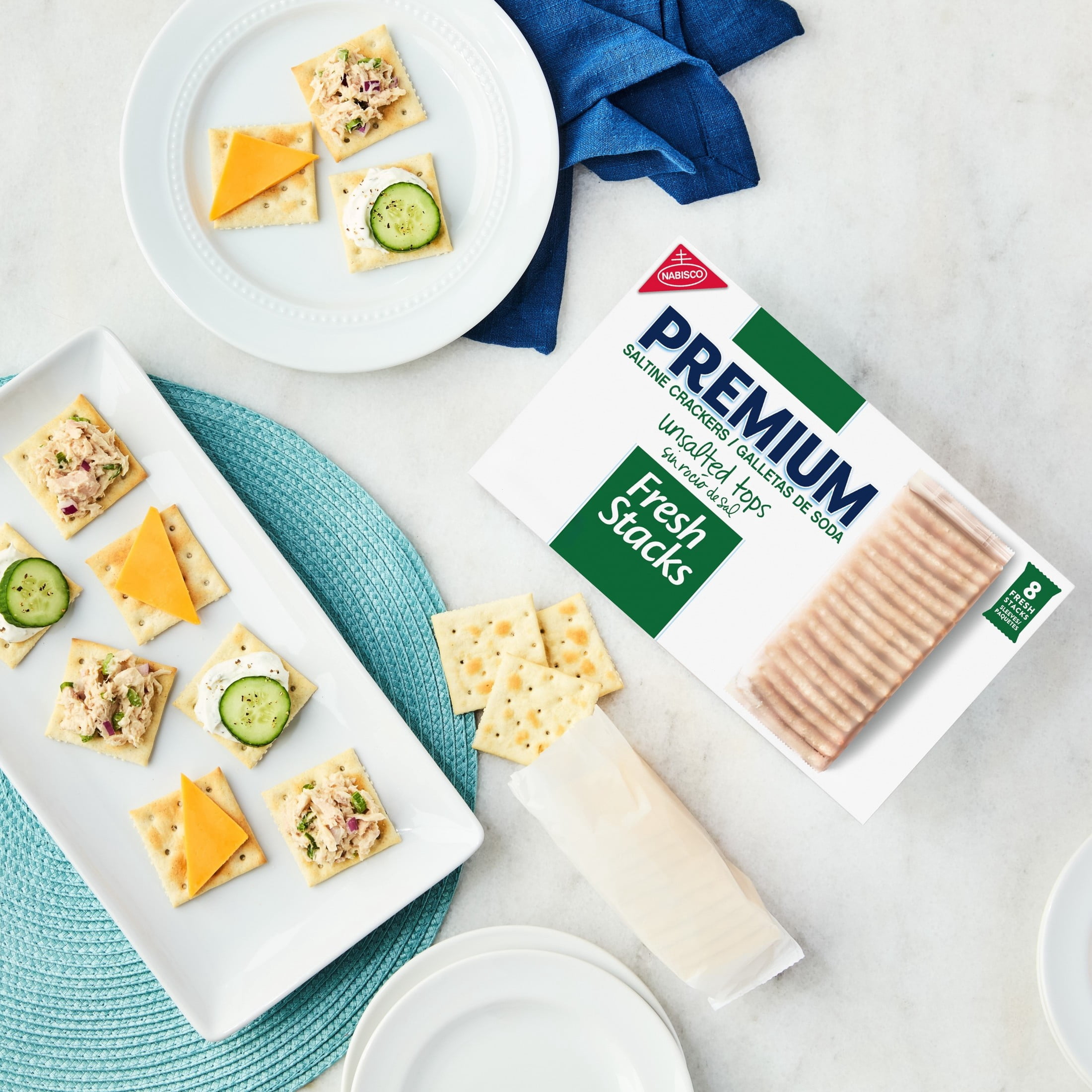 (3 pack) Premium Fresh Stacks Unsalted Tops Saltine Crackers, Travel Snacks, 14.2 oz (8 Multi Snack Packs)