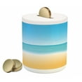 thumbnail image 1 of Beach Piggy Bank, Seascape with Sunny Sky and Clouds Relax Summer Day Illustration, Ceramic Coin Bank Money Box for Cash Saving, 3.6" X 3.2", Sand Brown Sky Blue, by Ambesonne, 1 of 4