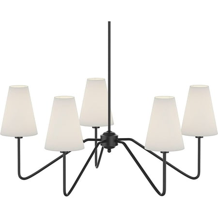 

YYFF;30 Dia 5-Arm Chandeliers Matt Black with White Linen Shades 200W