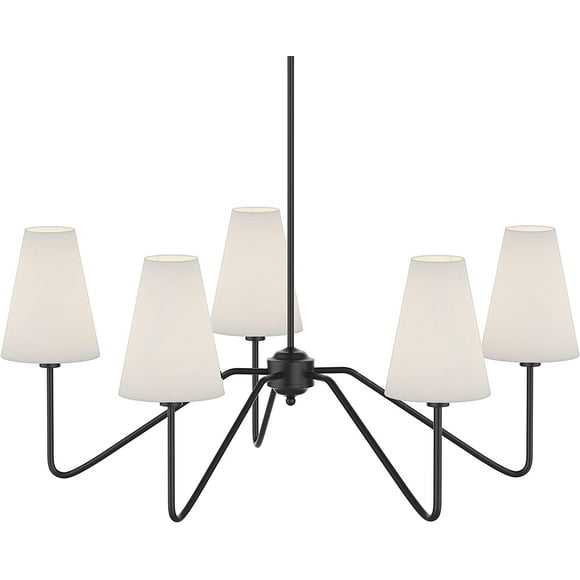 Electro bp;30"Dia 5-Arm Classic Chandeliers Matt Black with White Linen Shades,200W