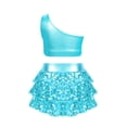 thumbnail image 4 of Chicas moderno Jazz Latino Salsa Samba Rumba danza traje de actuación metálico brillante lentejuelas Crop Top con falda pantalones cortos Culottes, 4 of 5