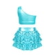 thumbnail image 4 of Traje de baile moderno para niñas, jazz, salsa latina, samba y rumba, top corto con lentejuelas brillantes metálicas y pantalones cortos con falda, culottes, 4 of 5
