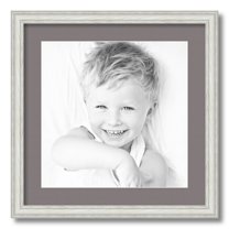 ArtToFrames 18x18" Matted Picture Frame with 14x14" Single Mat Photo Opening Framed in 1.25" Off White Wash on Ash and 2" Pewter Mat (FWM-4098-18x18)