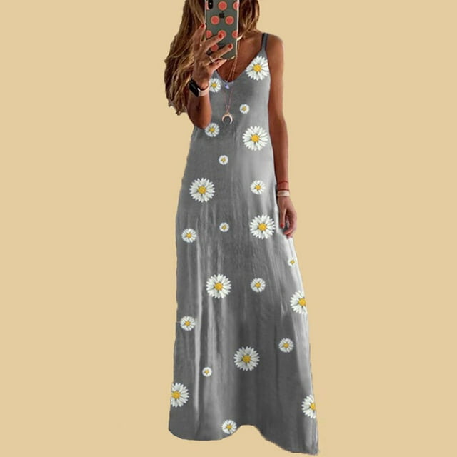 SMihono Robe Maxi Bohème d'Été pour Femmes Grande Taille Robe d'Été Décontractée Imprimée Florale Amincissante Robe Longue de Soirée Robe de Plage