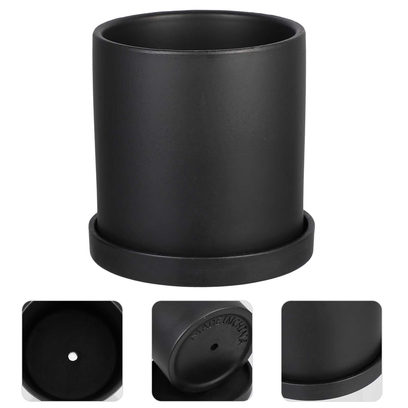 Worgeous Outdoor Drainage Simple Ceramic Flowerpot Flower Pot 12.2X12X12CM Black