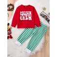 thumbnail image 3 of Elippeo Toddler Kid Christmas Clothes Set 6M 12M 18M 24M 3Y 4Y 5Y Letter Print Long Sleeve Round Neck Tops + Stripe Pattern Trousers Holiday Pajamas Sets, 3 of 10