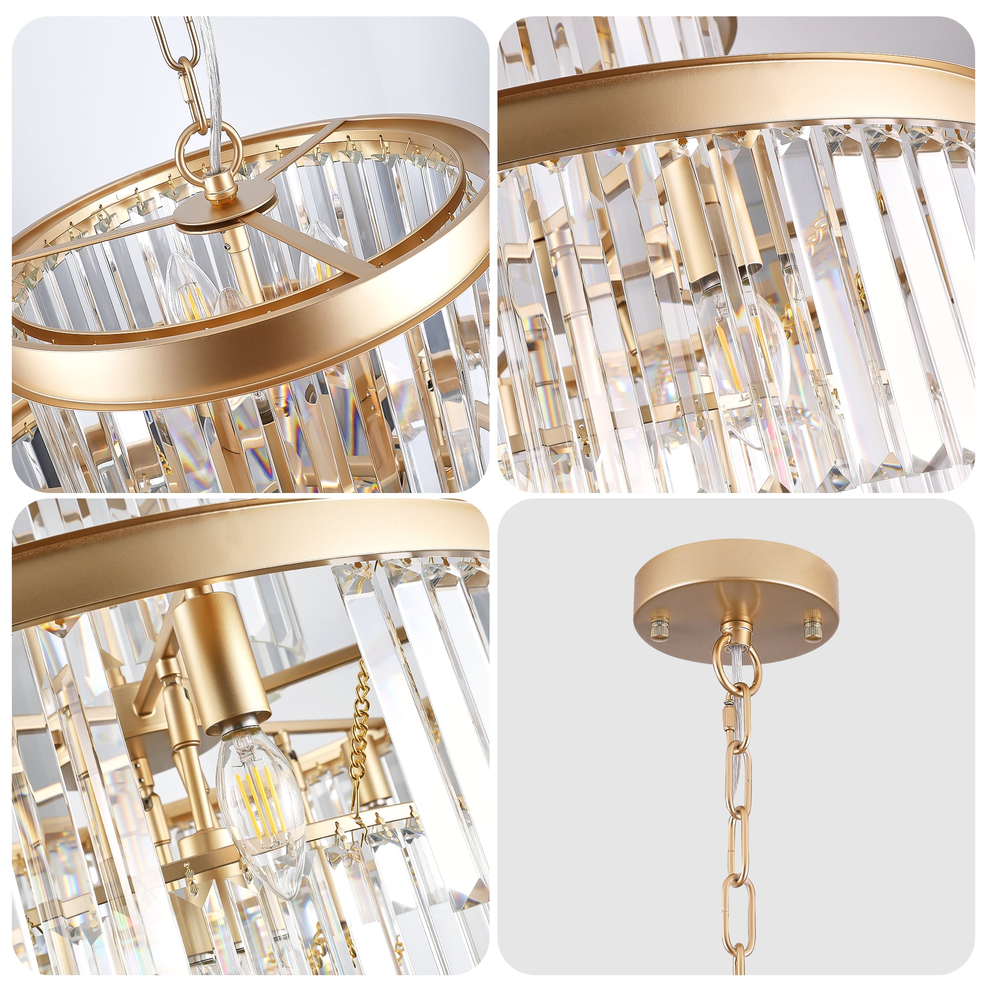 Jopath 23.6 Inch Golden Luxury Crystal Chandelier Modern Chandeliers Lights Fixture Hanging Pendant Light Fixture for Dining Room Bedroom Living Room