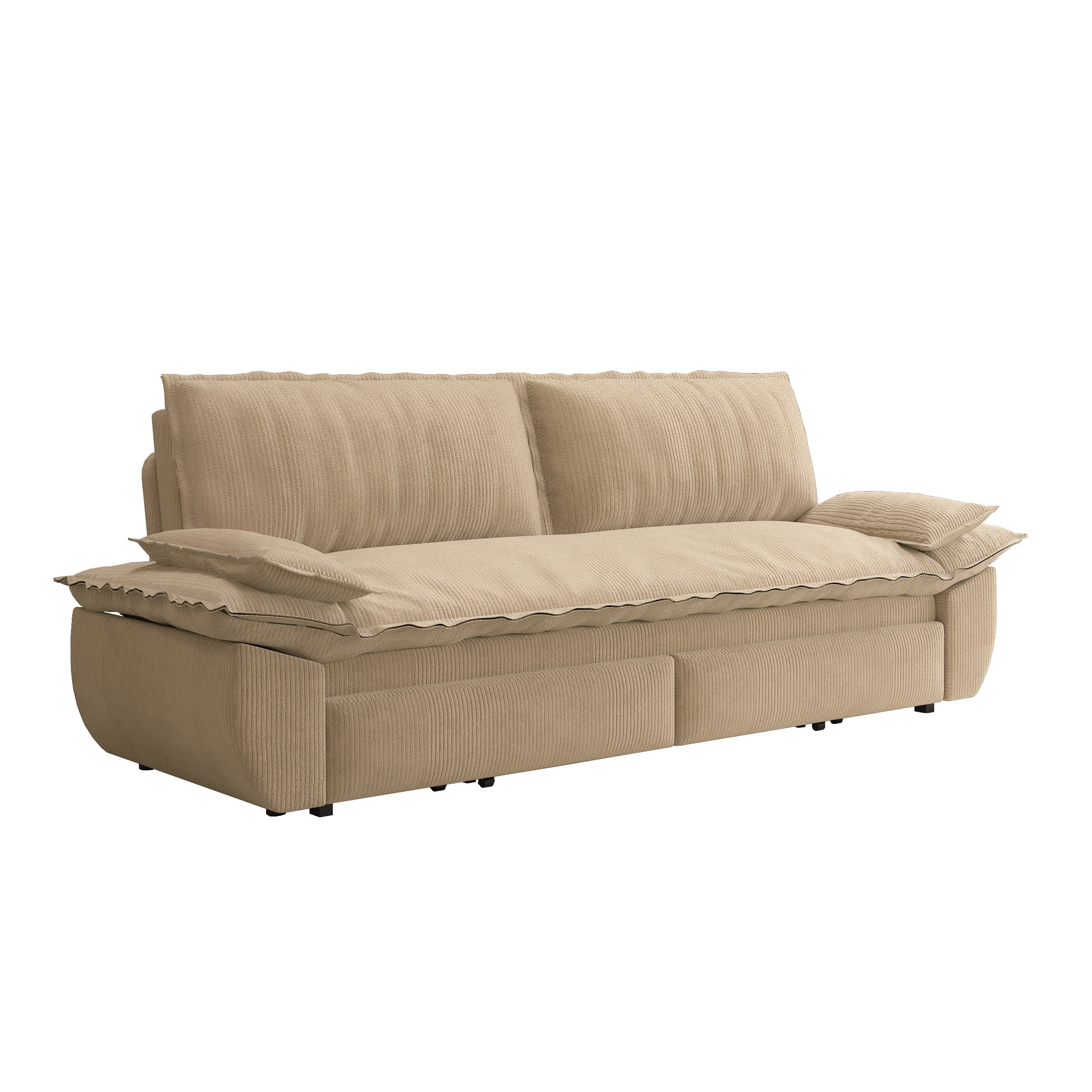 3-in-1 Queen Convertible Sleeper Sofa Bed, 73.2" Corduroy Pull Out Couch with Extra Deep Seat & Pillow Top Armrests, Modern Folding Futon Lounge, Camel