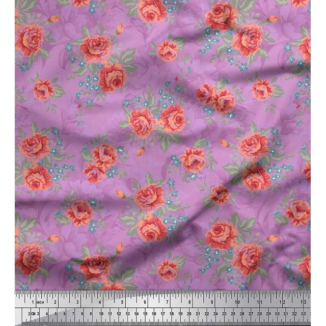 Soimoi Georgette Viscose Fabric Leaves & Rose Floral Print Fabric by Yard 42 Inch Wide