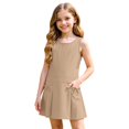 thumbnail image 3 of Arlun Girls Sleeveless Uniform Jumper Dress Cute Crew Neck Short Sleeve Knee Length School Pleated Dresses with Side Pockets Solid Color Casual Back to School Clothes 1-Khaki 120, 3 of 7