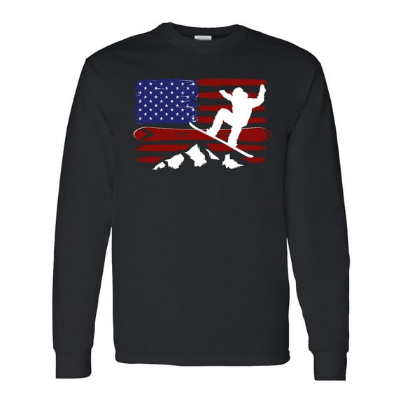 Inktastic Snowboarding Us Flag Long Sleeve T-Shirt