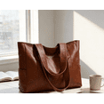 thumbnail image 3 of Large Capacity Soft Leather Tote Bag, Versatile Single Shoulder Top-handle Handbag, Lightweight Casual Tote, Perfect for Daily Wear Shopping Travel and Office Use(Brown), 3 of 4