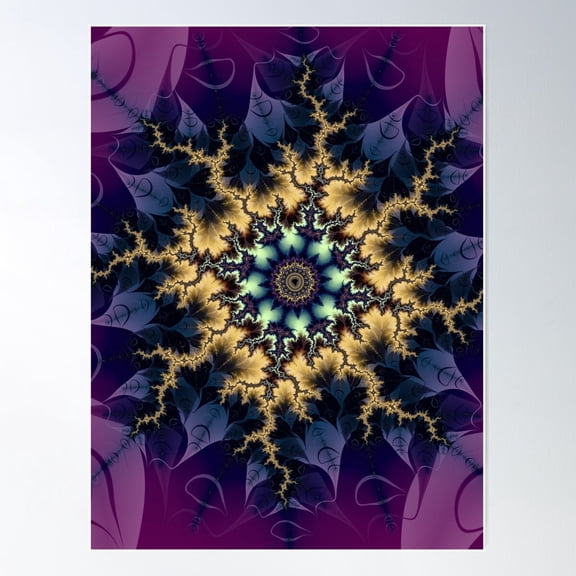 Purple Gold Mandelbrot Set Fractal Zoom Wall Art , Poster Print Only