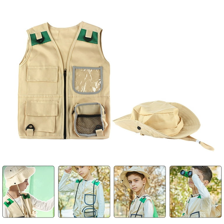 Kids Fishing Vest, 1 Set of Children Explorer Kit Comfortable Kids Explorer  Vest and Hat Kids Outdoor Costume