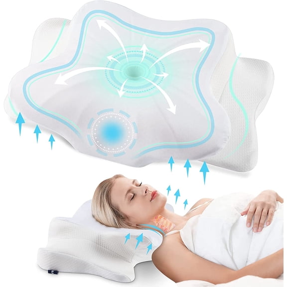 Cervical Pillow for Neck and Shoulder Pain Relief, Cooling Contour Memory Foam Pillow, Dual-Height Ergonomic Neck Support Pillow for Side Back Stomach Sleepers with Removable Pillowcase
