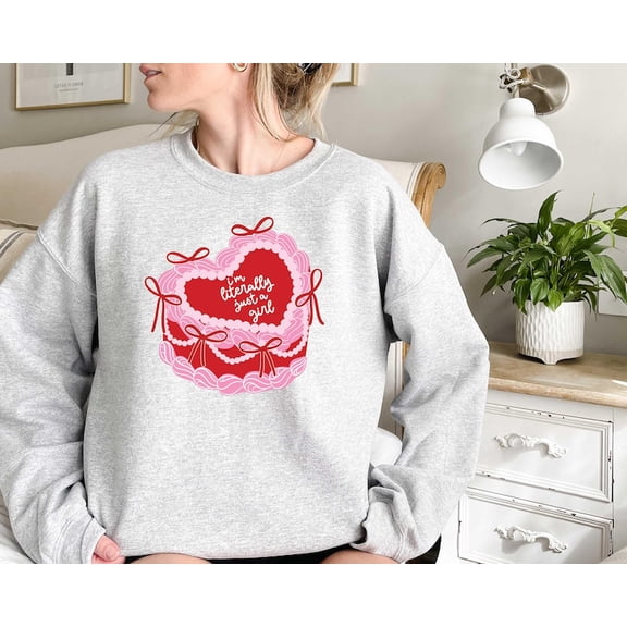 Just a Girl Birthday Cake Coquette Sweatshirt, Valentine's Day Sweatshirt Valentine Heart Sweatshirt, Valentine Shirt, Valentine Sweatshirt TSHIRT All Size S-5XL