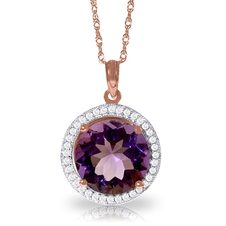 Galaxy Gold 14K Solid Gold Natural Diamond & Amethyst Drop Necklace for Women - Rose Gold Fine Jewelry